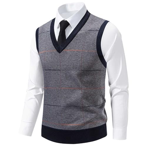 Men's Sleeveless Sweater Vest Lightweight V-Neck Stripe Dress Business Vests Pullover Comforable Breathable Tops