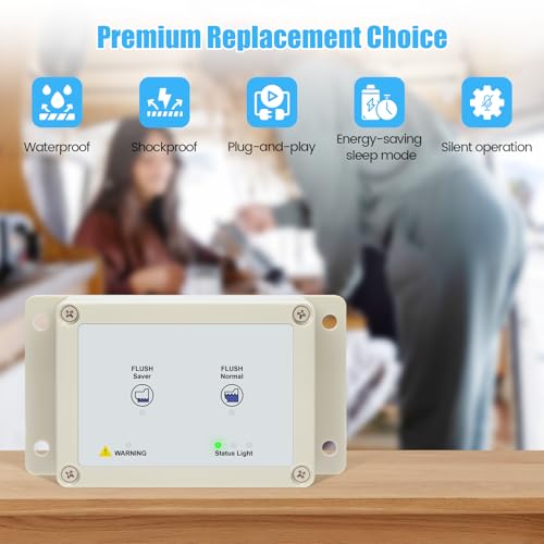 Image of 36387 RV Toilet Switch Panel, Wall Switch with Dual Flush Mode, Auto-Clean, LED Water Indicator, Compatible with Double Button Style Tecma Silence Plus 2006-Present for RV & Marine