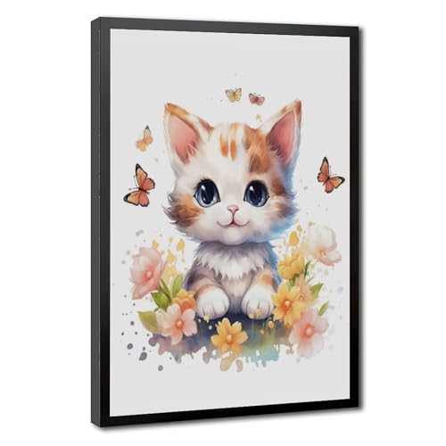 Peinture chaton pour chambre bébé : déco douce 40x61 cm