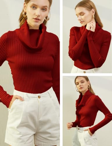 Image of v28 Women's Stretchable Cowl Neck Knit Long Sleeve Slim Fit Bodycon Sexy Sweater