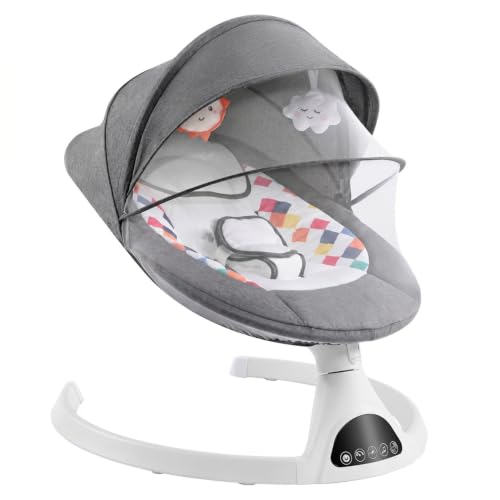 Image of Soobaby Baby Swing for Infants,Electric Swing for Babies,Portable Swing for Baby Boy Girl,Remote Control Indoor Baby Rocker with 5 Sway Speeds,Music and Bluetooth,Deep Gray