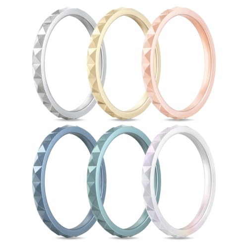 Image of Egnaro Silicone Wedding bands women, Stackable Silicone Ring style