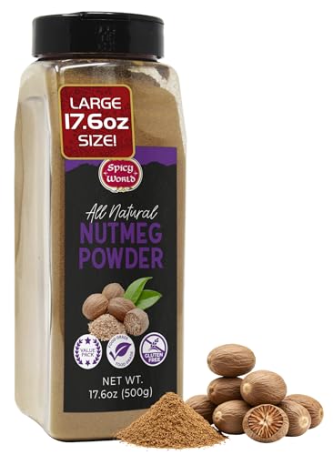 Spicy World Nutmeg Powder 17.6oz Jar (500g) - Premium Quality, Ground Nutmeg, Pure & Aromatic Spice for Baking, Cooking, Smoothies, Lattes & Desserts