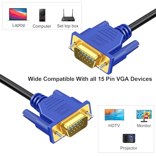 Image of VGA Cable 10 Feet,Male VGA to VGA Male Monitor Computer Cable Adapter Cord HD15 1080P Full HD High Resolutionfor TV Computer Projector-Blue