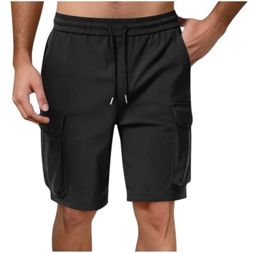 Image of Men's Cargo Sweat Shorts Casual Drawstring Elastic Waist Athletic Workout Gym Jogger Shorts with Multi Pockets