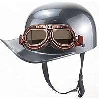 Retro stijl open gezicht motorhelm met bril motorfiets half pu leer vintage helm voor atv bromfiets scooter rijder rijden cruiser ECE goedgekeurd (55-63 cm