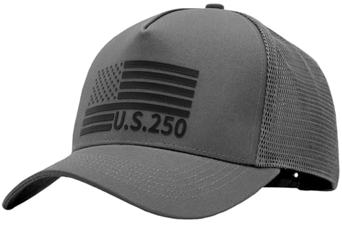 Image of USA Flag Snapback Hat Fits One Size&XXL /3XL - Mens Mesh Trucker Ball Hats - US 250th Anniversary Veterans Memorial Day Gifts