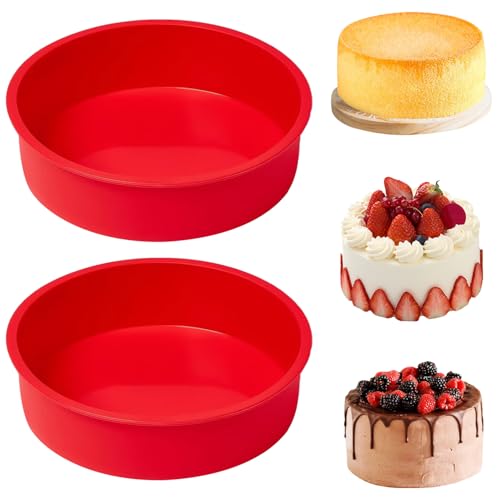 YXHZVON 2 Piezas Moldes Silicona Reposteria Redondo 20cm, Molde Bizcocho Antiadherente, Molde Redondo de Silicona para Tartas para Tarta de Queso, Tarta de Cumpleaños (Rojo)