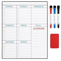 Magnetic Weekly Planner Whiteboard for Fridge – Large Meal Planner with 3 Dry Wipe Markers & Eraser – White Board Kitchen Family Schedule Board for ADHD, To Do Lists & Reminders
