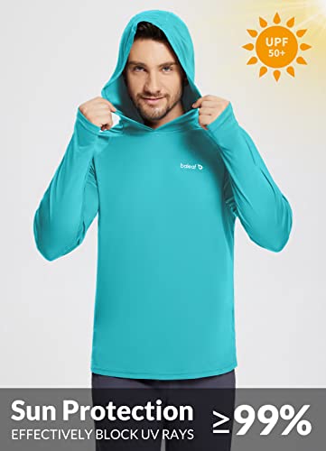 Baleaf Men's Sun Protection Hoodie Shirt Upf 50+ Long Sleeve Uv Spf T-Shirts Rash Guard Fishing Swimming Lightweight Blue Curacao L #TOP2