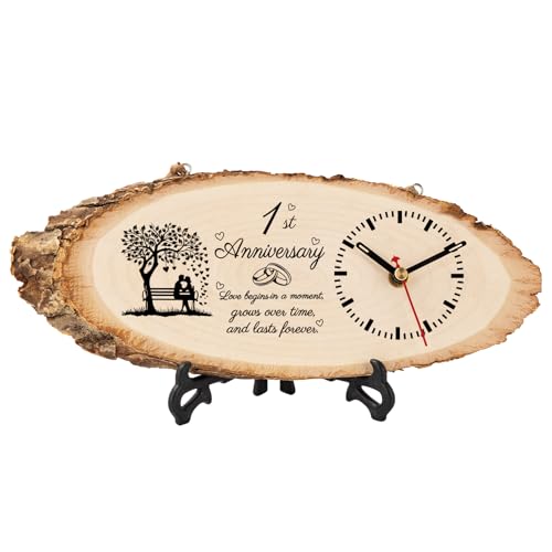 BeauGift 1 Year Anniversary Wood Gifts for Boyfriend Girlfriend Husband, 1st Anniversary Wedding Gift for Him Her Couple, One Year First Anniversary Keepsake Gift Ideas Wooden Clock