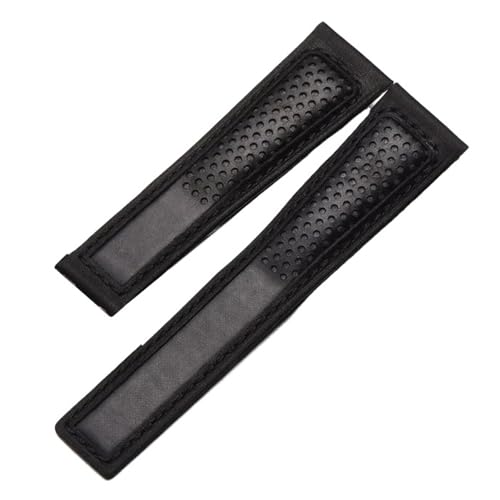 Bracelet Cuir Véritable 22mm Respirant Noir Compatible Carrera Monaco F1