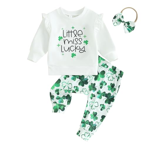 Beautooly St. Patrick's Day Baby Girl Cute Letter T-Shirt Top and Elastic Drawstring Pants Trousers Newborn Outfits (E-White,6-12 Months)