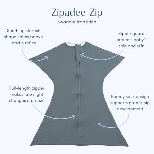Image of SleepingBaby Zipadee-Zip Transition Swaddle - Cozy Baby Swaddle Blanket with Zipper Convenience - Roomy Wearable Blanket for Easy Diaper Changes - Classic Grey, Small (4-8 Month)