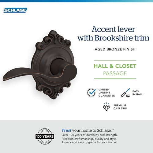 Image of SCHLAGE Brookshire Trim with Accent Hall and Closet Lever, Aged Bronze (F10 ACC 716 BRK)