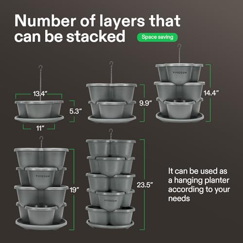 VIVOSUN 5 Tier Vertical Gardening Stackable Planter for Strawberries, Flowers, Herbs, Vegetables, Grey VIVOSUN 5 Tier Vertical Gardening Stackable Planter for Strawberries, Flowers, Herbs, Vegetables, Grey