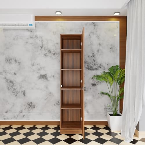 Image of VIKI Wardrobe | Wooden Almirah for Clothes,Door for Bedroom, 1 Door Wardrobe with Doors (Brussel Walnut - 40D x 40W x 180H) | 1 Year Warranty | DIY