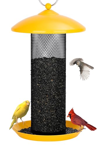 Gtongoko Finch Bird Feeders for Outdoors 2.5 LB Capacity Squirrel Proof Metal Tube Bird Feeders Thistle & Nyjer Seed Hanging Feeder, Yellow, 1 Pack