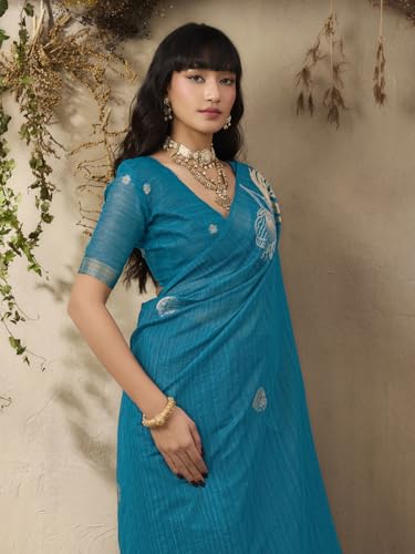 Image of AKHILAM Women's Kanjivaram Pure Silk Floral Printed Saree With Unstitched Blouse Piece