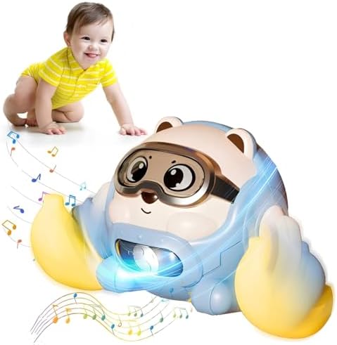 Rolling Baby Toy Crawling Toys, Baby Musical Toys 360° Rolling Bouncing Tummy Time Toys Bear Walking Moving Infants Toy, Learning Walking Toys Birthday for Toddler Boys & Girls
