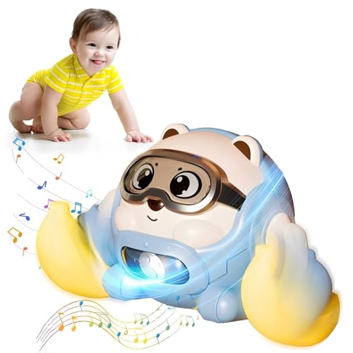 Rolling Baby Toy Crawling Toys, Baby Musical Toys 360° Rolling Bouncing Tummy Time Toys Bear Walking Moving Infants Toy, Learning Walking Toys...