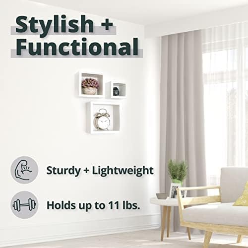 Greenco Set of 3 Cube Floating Shelves, Decorative, Walnut Finish