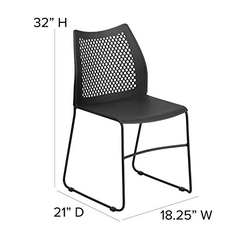 Flash Furniture 5-RUT-498A-BLACK-GG Hercules Series Contoured Lobby Chairs With Air-Vent Honeycomb Backs, Ergonomic Stacking Chairs For Offices thumb #2