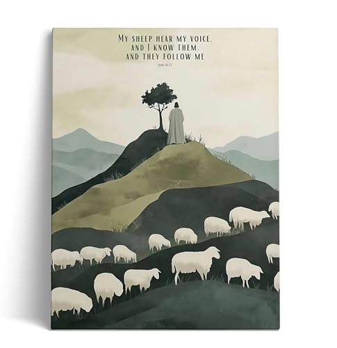 Jesus Christ Shepherd Canvas Wall Art,Hand-Painted Bible Verse Canvas Poster