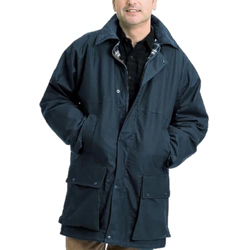 Herren Langarm Reißverschluss Klassische Gepolsterte Wachsjacke Erwachsene Mehrere Taschen Wasserabweisende Jacke, navy, XL
