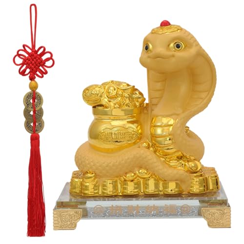 Bwinka 2025 Feng Shui Chinese Zodiac Snake Year Golden Resin Collectible Figurines Decoration for Luck & Wealth Perfect for Your Home or Office (S-ZCJB)