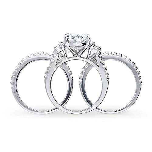 Berricle Sterling Silver 3-Stone Wedding Engagement Rings Oval Cut Cubic Zirconia Cz Ring Set For Women, Rhodium Plated Size 7 #TOP3
