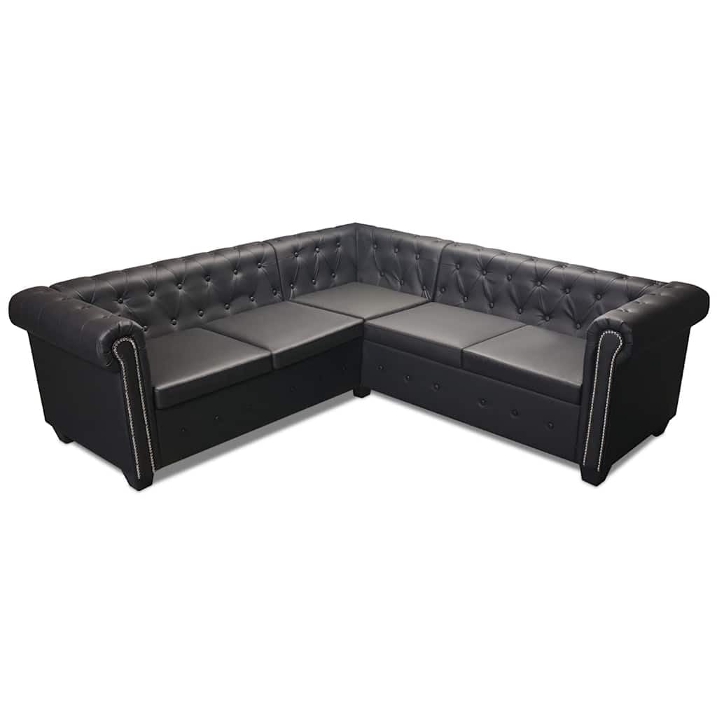 vidaXL Canapé d'angle Chesterfield 5 Places Cuir synthétique Noir