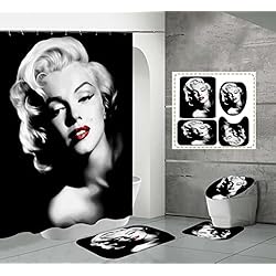 Cortina Marilyn Monroe PTNQAZ Juego de 4 cortinas de ducha para mujer sexy Marilyn Monroe, decoración artística para baño, cortinas de ducha con 12 ganchos, tela impermeable (1)