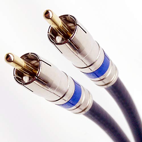 PHAT SATELLITE INTL - 2-Male to 2-Male RCA Dual Audio Cable, Bare Copper 18 AWG Solid Core Conductor, Gold Plated Pin, Brass Fittings, Bi-Shield 60% Braid 100% Foil, Assembled in USA (200 feet, Black)