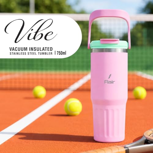 Image of FLAIR Vibe Vacuum Insulated Tumbler 750 ml Light Purple | 2-in-1 Lid (Straw & Sip) | 304 Stainless Steel | Leak-Proof Travel Mug with Handle | Hot & Cold | BPA-Free