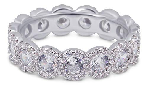 Savlano 18K White Gold Plated Cubic Zirconia Round Cut Eternity Ring Band for Women3