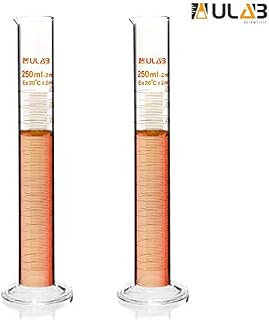 ULAB Scientific Glass Measuring Cylinder 250ml, 3.3 Boro Round Base, Pack of 2
