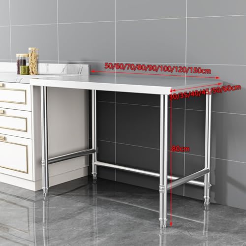 Mesa de preparación de acero inoxidable para cocina comercial y uso al aire libre, estación de trabajo utilitaria con patas ajustables para cocinar y lavar