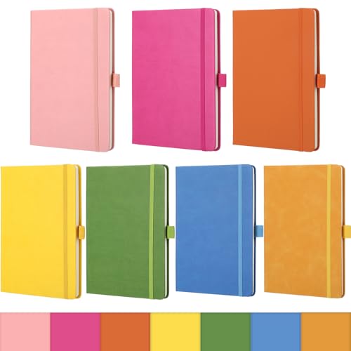 Carnet de notes A5 ligné couverture rigide Laumoi en lot de 7 cahiers en cuir pour l'école