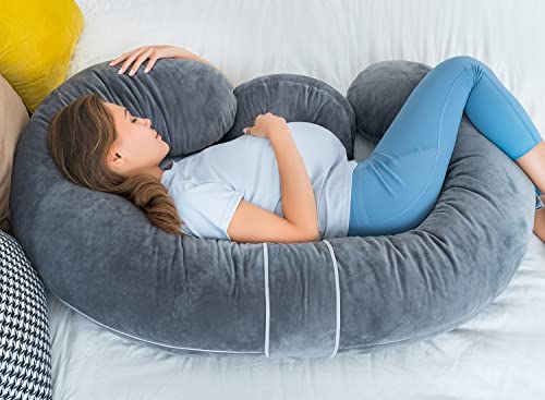 QUEEN ROSE Pregnancy Pillows - E Shaped Pregnancy Pillows for Sleeping, Detachable Body Pillow for Pregnant Side Sleeper, Grey Velvet Cover, 60in by QUEEN ROSE - Image 5