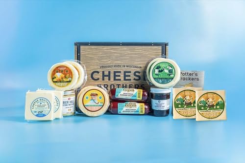Cheese Bros. Deluxe Charcuterie Gift Box | Fresh from Wisconsin | Includes Dill Havarti, Smoked Gouda, Fratello, Adelheid, 8-Year Aged Cheddar, Summer Sausage, Jam, Mustard | Great Food Gifting Idea