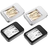 YBEATY 4Pcs Cotton Swab Holder for Travel Travel Qtips Case Small Floss Picks Case Portable Small Dental Floss Holder with Lid Empty Metal Cotton BallHolder for Swabs Hair Ties