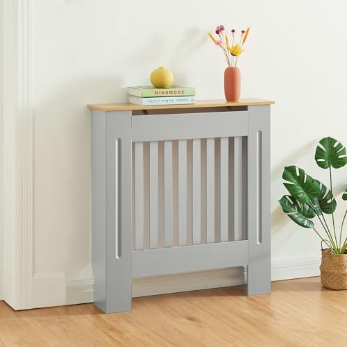 Panana Radiator Cover Cabinet Modern Painted MDF with Slatted Grill Design (Grey with wood top S)