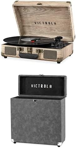 Victrola VSC-550BT-FOT Tocadiscos portátil de maleta, Bluetooth, vintage, 3 velocidades, altavoces integrados, avena, estuche de transporte,