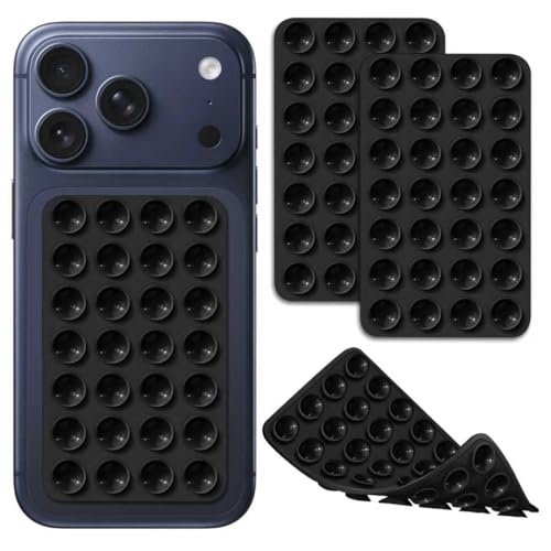 Hlija 2 Pack Suction Cup Phone Case Mount Double-Sided Silicon Sticky Phone Stand for iPhone and Android Hands-Free Strong Grip Holder for Selfies and Videos - Black