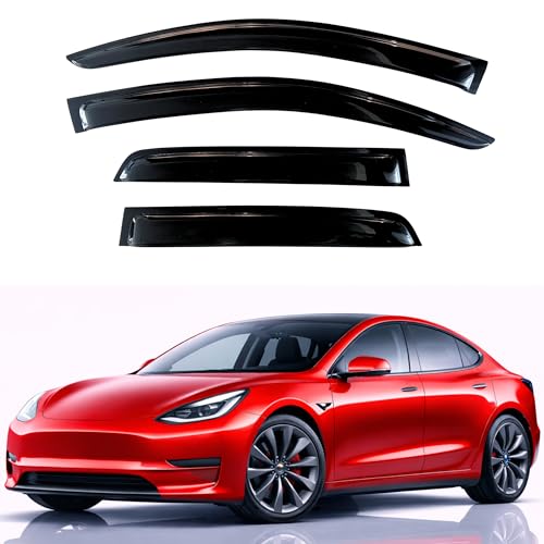 Image of KPY Rain Guards Fit for 2017-2025 Tesla Model 3, Out-Channel Window Visors Vent Wind Deflectors 4PC, Car Accessories for 17-25 Model 3