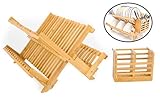 ADORN HOME BAMBOO CUTLERY, PLATE & UTENSIL DRYING DISH RACK, DETACHABLE UTENSIL HOLDER, FOLDABLE DISH RACK DESIGN| 2 ADDITIONAL BOTTOM CUP RACKS | 16 PLATE SLOTS