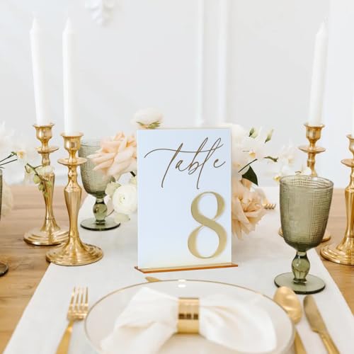 Acrylic Wedding Table Numbers 1-10 with Stands, 5"x7" White Acrylic Signs with Gold Mirror Fonts, White and Gold 3D Table Numbers for Wedding Reception, Anniversary, Event by HOODO - Used condition - Image 7