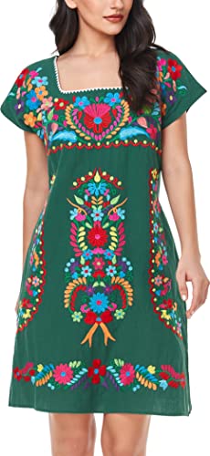 Image of YZXDORWJ Women Mexican Embroidered Dress Ruffle Collar Sleeveless