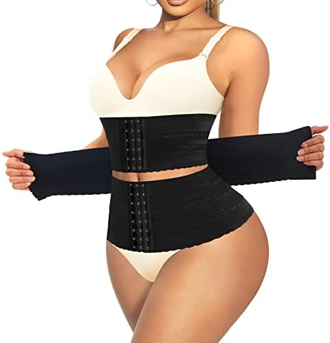 QACIVIQ Segmented Waist Trainer for Women Waist Cincher Shapewear for Women Tummy Control Workout Body Shaper Girdle Black